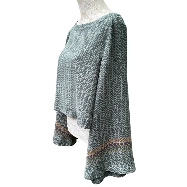Free People Stars Align Sage Green Bell Sleeves Crop Blouse M Boho Festival Sz M - Image 6