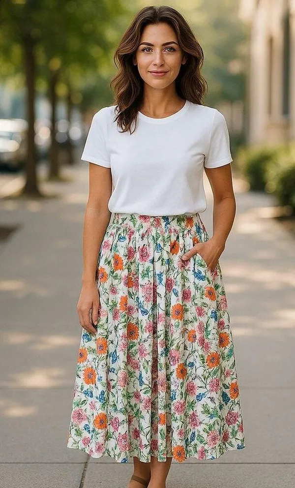 Cupio Womens Skirt Sz M White Floral Colorful Butterflies Flowers Silky Maxi NEW - Image 2