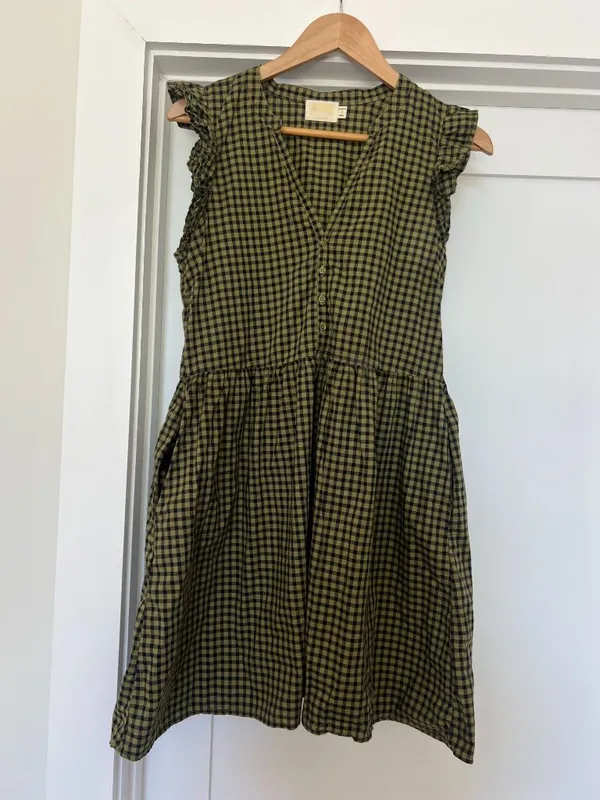 Nation LTD lichen check Tegan cotton ruffled shirt dress, S, cottage, prairie - Image 2