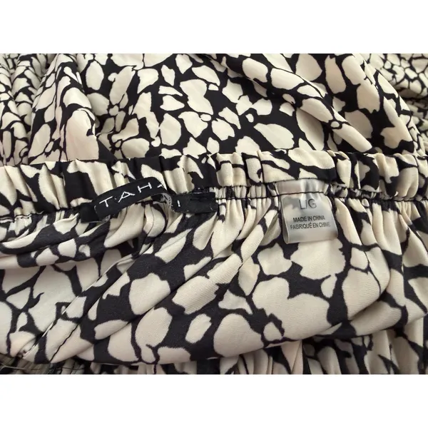Tahari Womens Black Cream Abstract‎ Floral Elastic Waist Midi A-Line Skirt Large - Image 4