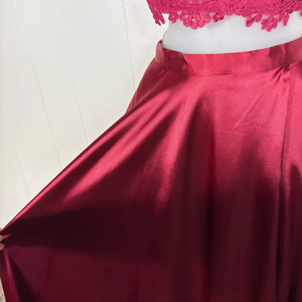 Sherri Hill 52730 Satin Skirt 2 Piece Maroon Red One Shoulder Prom Pageant Gown - Image 5