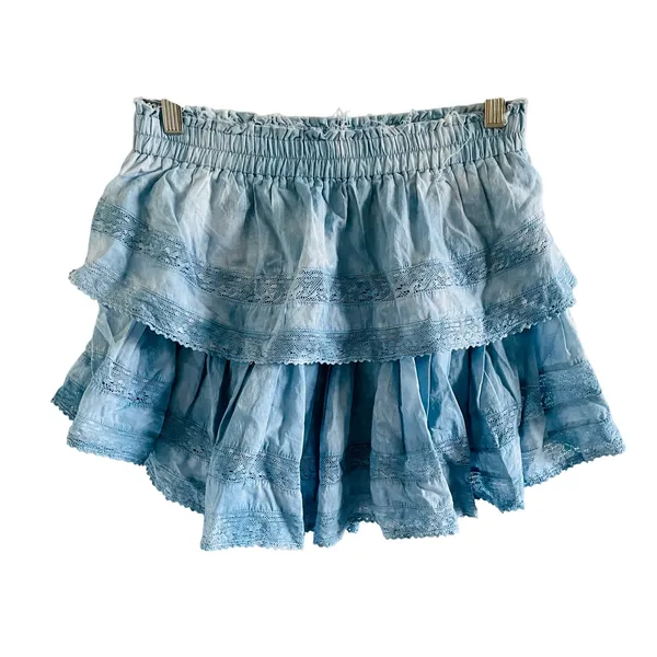 LoveShackFancy Pacific Indigo Hand Dye Ruffle Mini Skirt Blue S - Image 3
