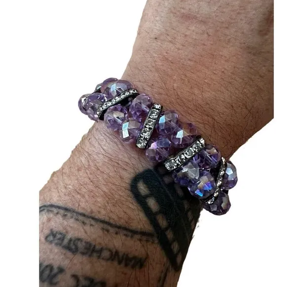 Pair of Pink and Purple Crystal Stretch Bracelets - Image 6