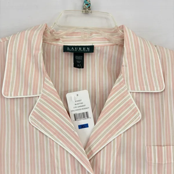 Ralph Lauren Pink Stripe Long Sleeve/Pants Button Up‎ Pajama Set Size XL NwT - Image 7