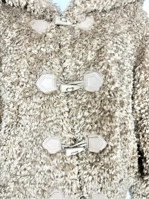 Galita Cozy Khaki Teddy Toggle Jacket with Hood Size Small Tan - Image 8