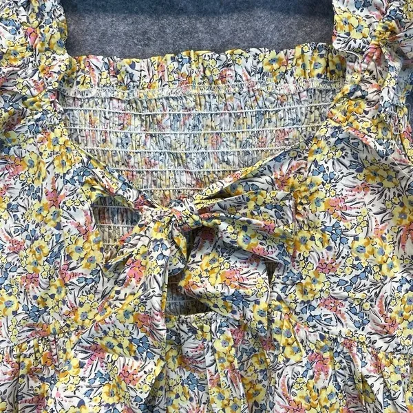 NWT UMGEE‎ Top Women's Large Multicolor Floral Boho Smocked Ruffles Bow Tie Back - Image 8