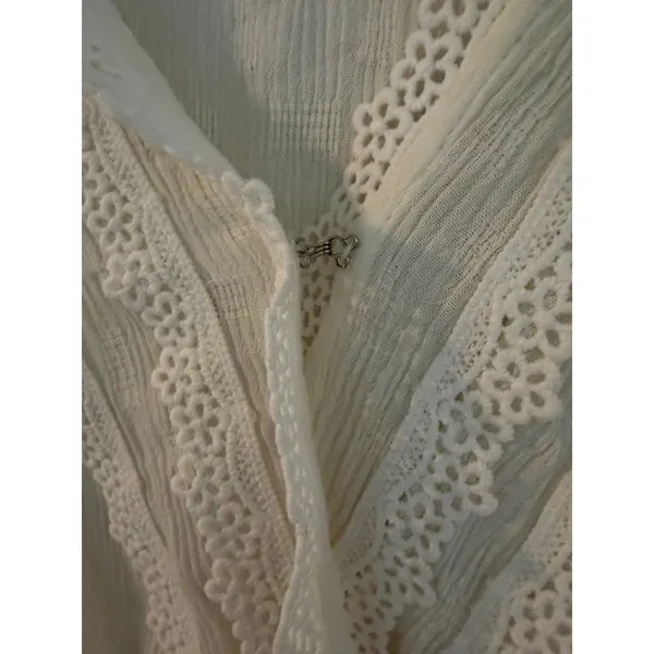 Selfie White Crochet Lace‎ Trim Smocked Waist Blouse XL Long Sleeve Boho Top - Image 3