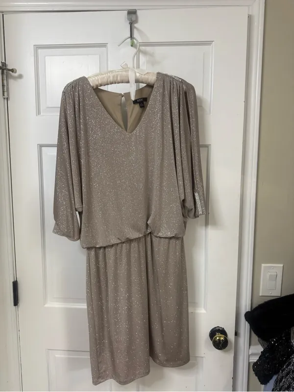 MSK Taupe Shimmer V-Neck Dolman Midi Dress - Image 4