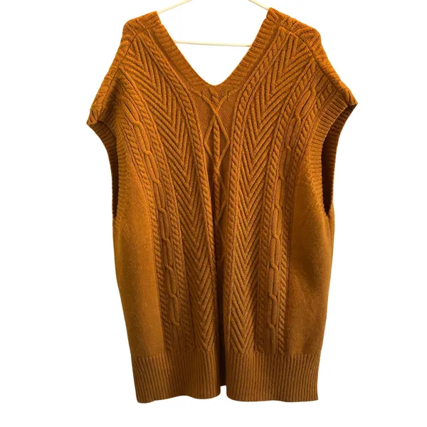 By Anthropologie orange double v-neck sweater vest preppy academia - Image 3