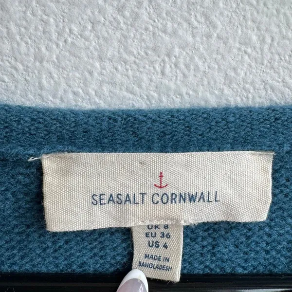 Seasalt Cornwall Fruity Jumper II Teal Blue Merino Wool Knit Sweater US 4 UK 8 - Image 5