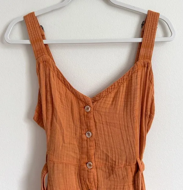Anthropologie Gauzy Romper Size Medium Cedar Button Front Pocket Sleeveless Boho - Image 4