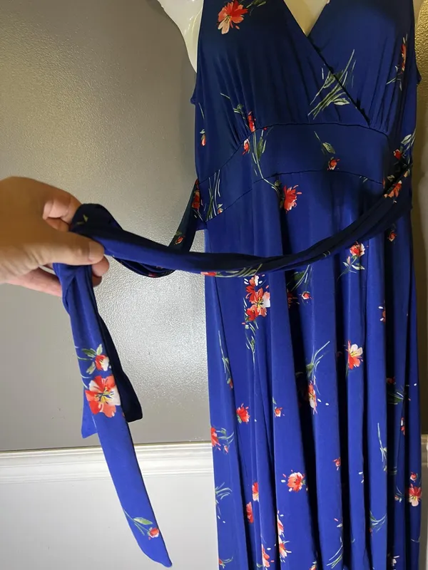 Torrid Dress Sz 00 (Med) Blue Floral V Neck Hi Low Maxi Fit & Flare Sundress - Image 4