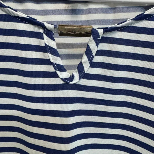 Notations Blue and White Striped Nautical Keyhole Blouse Plus Size XL - Image 3