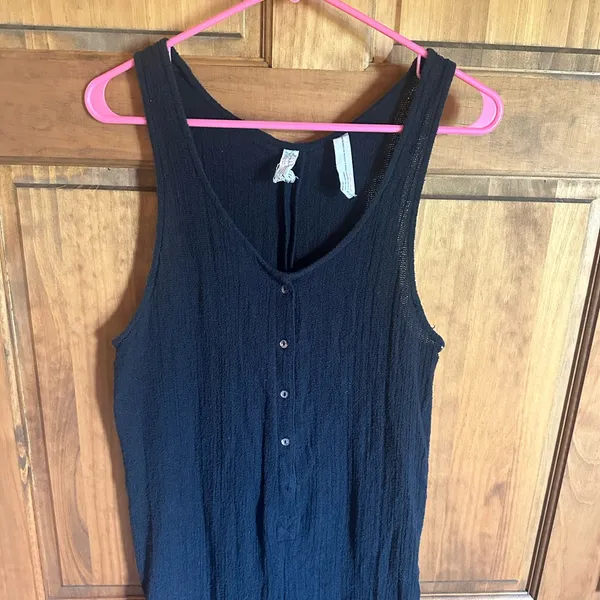 Free People Black Sleeveless V-Neck Button-Front Wide-Leg Jumpsuit Size s/m - Image 4