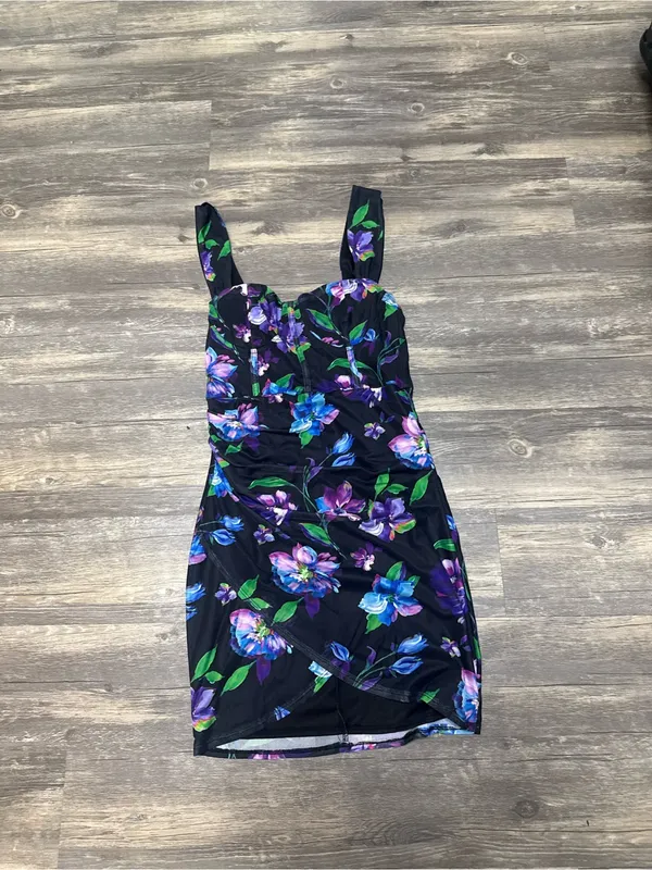 Lulu's Black Mini Dress with Purple, Blue & Green Floral Print - Image 7