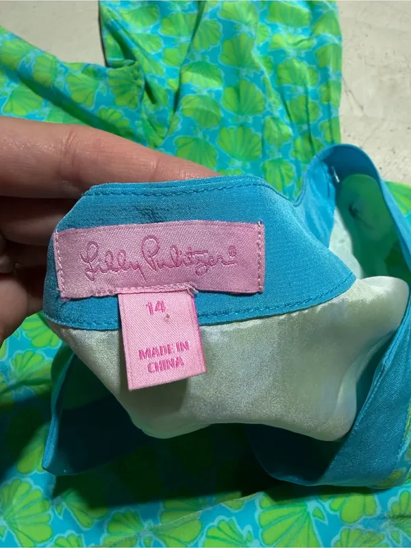 Lilly Pulitzer silk Turquoise lime seashell clam Dress 14 - Image 4
