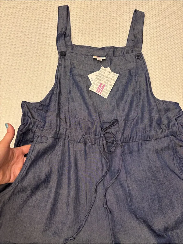 NEW! LuLaRoe JULIET Dark Blue Chambray Denim Overalls Jumpsuit Size MEDIUM - Image 8