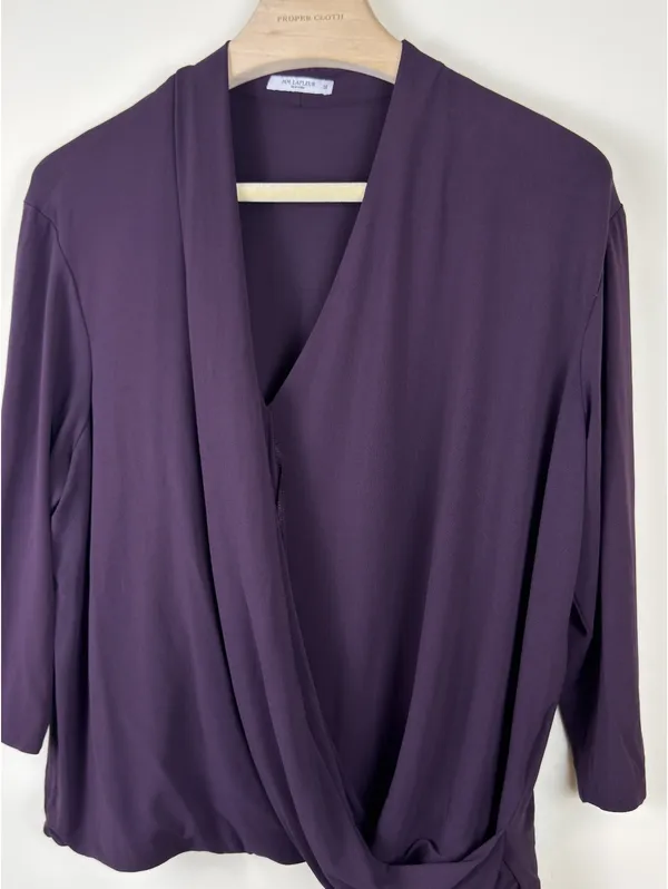 M.M.LaFleur Deneuve Top +2 Aubergine Purple Faux Wrap Italian Crepe Blouse - Image 10