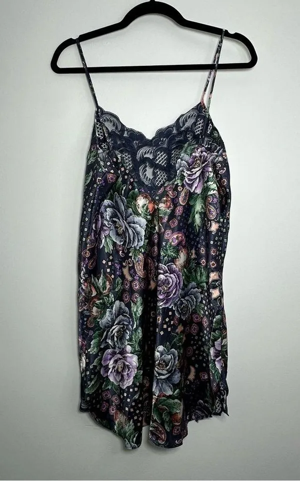 Victoria’s Secret Vintage Gold Label Navy Blue Floral Slip Dress Size Large - Image 2