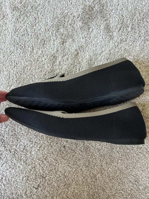 Birdies Blackbird Black Tan Slide On Flats Knit Comfort Preppy Pointed Toe - Image 4