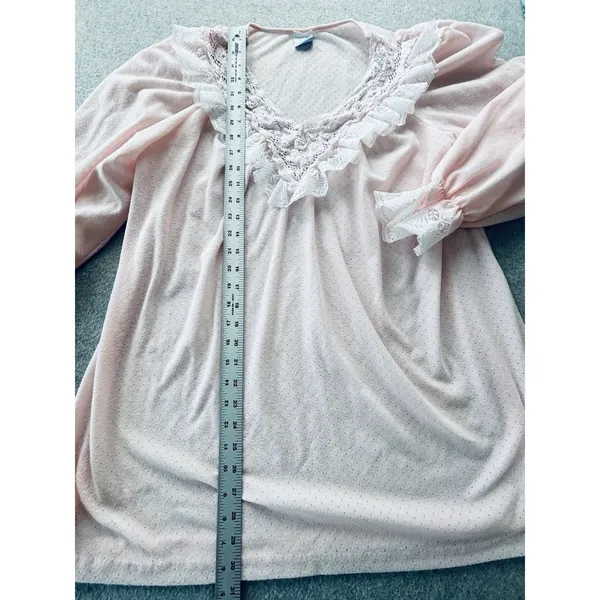 VTG 70s 80s Val Mode Pink 2PC Pajama Set Lace Yoke Cottagecore Coquette Medium - Image 5