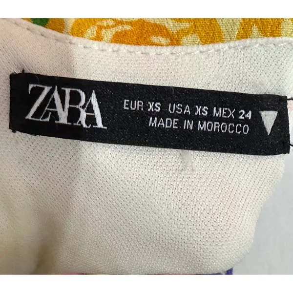 Zara Floral Puff Sleeve Mini Dress Purple Yellow Rose Print Sweetheart Neck XS - Image 5