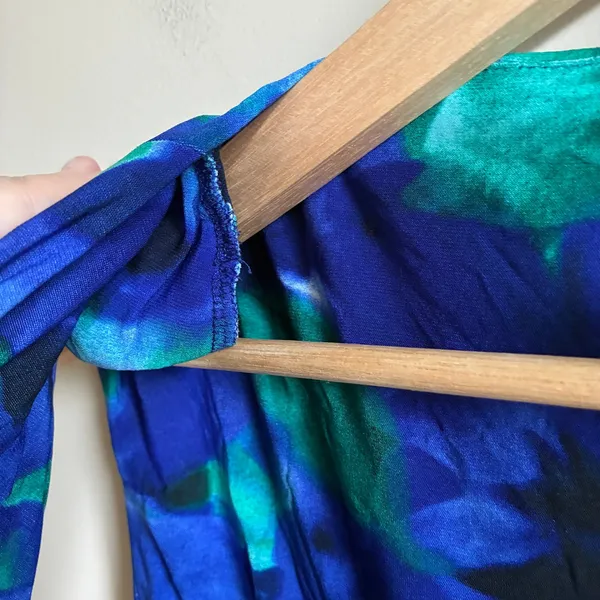 Lauren Ralph Lauren Floral Ruched Sheath Dress 6 Blue Green Womens Surplice - Image 5