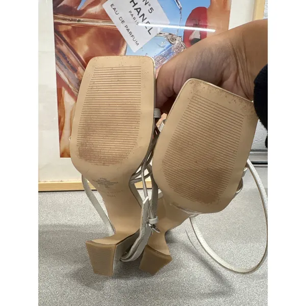 Marc Fisher 6.5 Light Gray Mahima Strappy Tapered Heel Square Toe Dress Sandals - Image 4