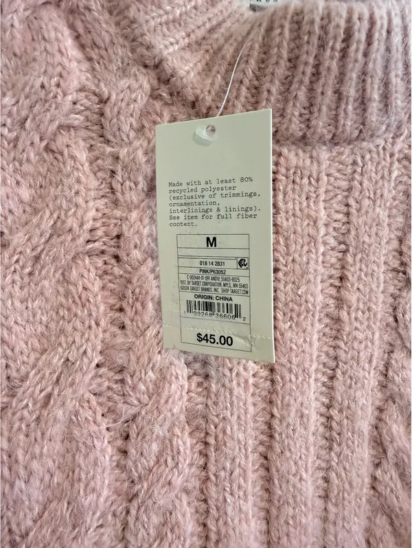 A New Day Pink Cable Knit Mock Neck Sweater Medium NWT Wool Blend - Image 5