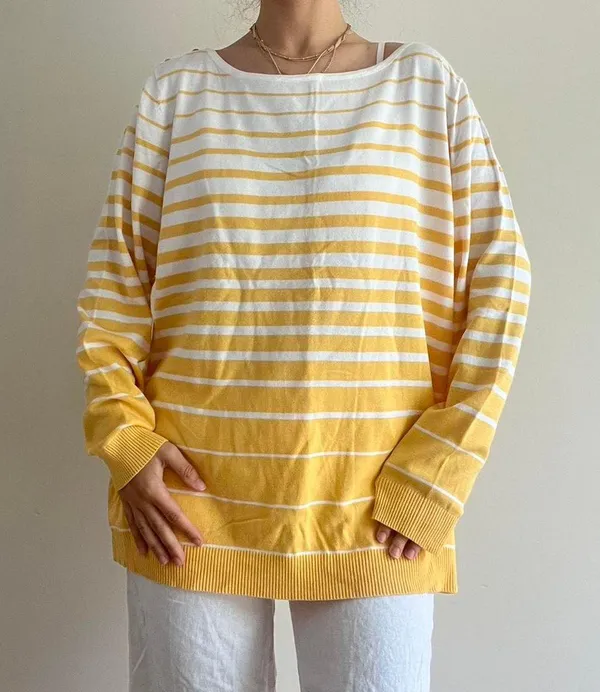 Isaac Mizrahi Yellow White Striped Sweater 2x - Image 4