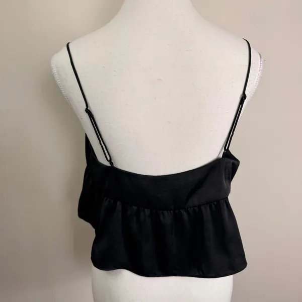 Wilfred Aritzia‎ Black Satin Peplum Camisole Cropped Top Womens Size M - Image 3