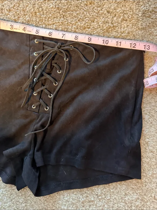 iHeartRaves Black Suede Lace-Up High Waisted Shorts - Image 6