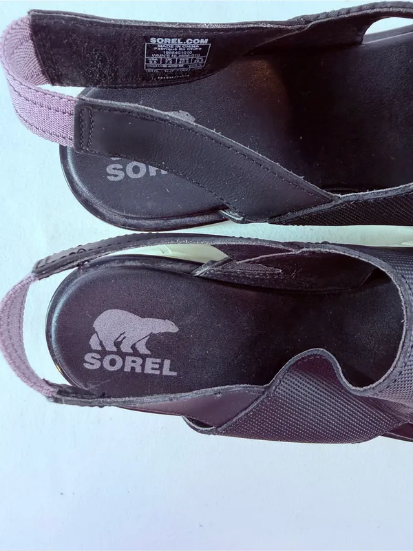 Sorel‎ Slingback Platform Wedges Black with Olive Trim Size 9.5 - Image 6