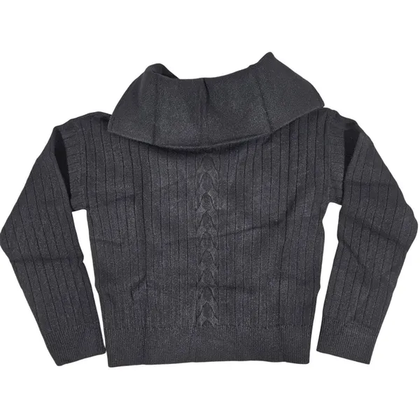 Area Stars Black Shimmer‎ Ribbed Cable Knit Quarter Zip Sailor Collar Sweater S - Image 2