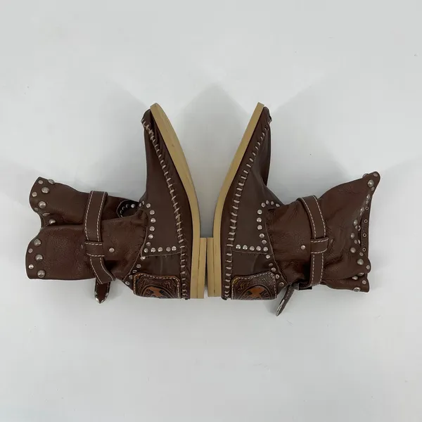 Hector Riccione‎ Leather Moc Toe Boots Studded Buckle Boho Womens Size 7 Western - Image 5