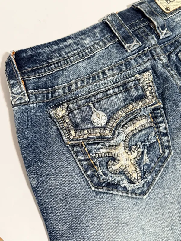Rock Revival Betty Boot Distressed Embellished Jeans 27 - Image 8