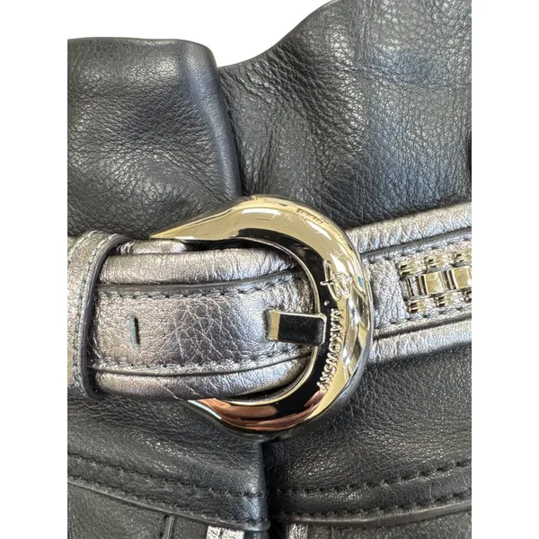 B. Makowsky Womens Black & Silver Leather Hobo Handbag Purse SKU 7813 - Image 2