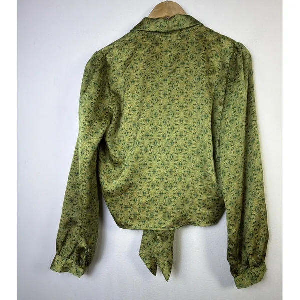 Urban Outfitters medium satin 70's retro disco willow tie green 60's party - Image 9