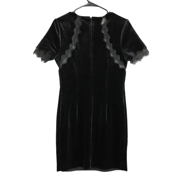 Sugar Lips Black Velvet Lace Trim Mini Dress Short Sleeve Sheath Romantic Gothic - Image 8