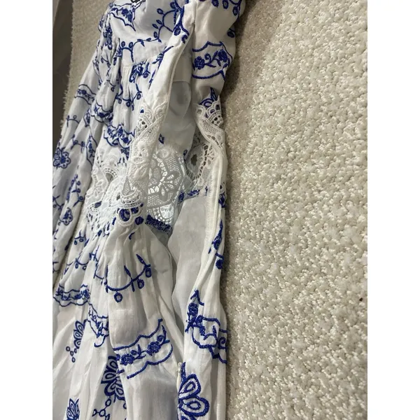 ASOS EDITION White Blue Embroidered Maxi Dress Lace Long Sleeve US 2 . - Image 16