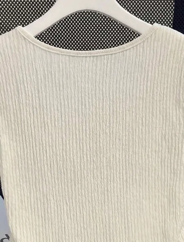 Women Tshirt soft cream square neckline with three black bow - Image 3