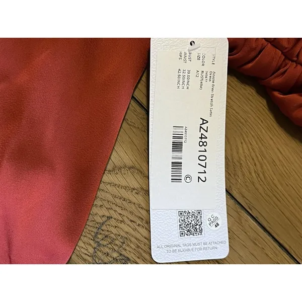 NWT Azazie Eren Bronzer Satin Mermaid Full Length Dress Custom Size A12‎ Rust - Image 10