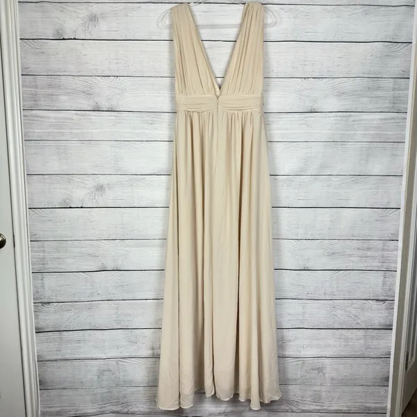 Lulus Heavenly Hues Cream Maxi Chiffon Dress Sz Medium Wedding‎ Bridesmaid Gala - Image 7