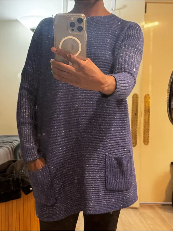Royal blue metallic Ribbed Pocket pullover oversized knit Sweater size small - Image 8