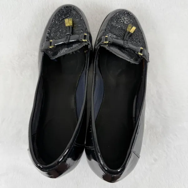 Lauren Ralph Lauren Black Patent Leather Wedge Loafers with Gold Accents 8 READ‎ - Image 7
