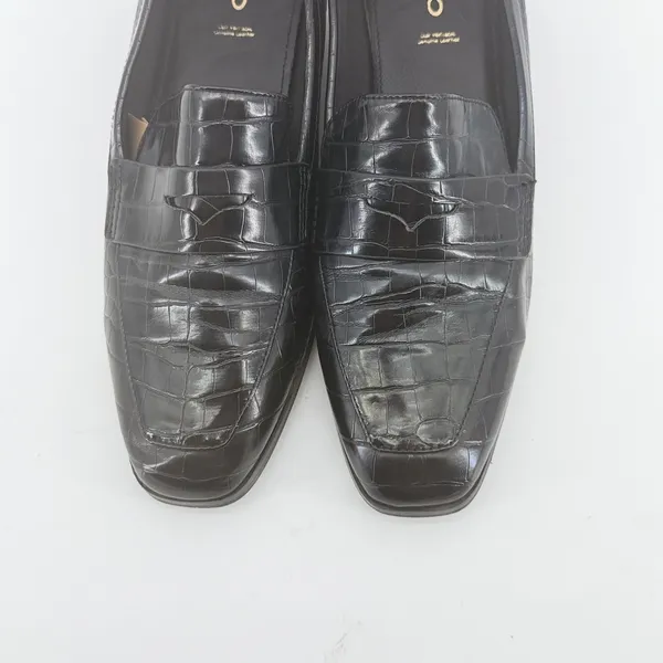 Aldo Black Croc Embossed Leather Penny Loafers Square Toe Flat Shoes Womens 8.5 - Image 3