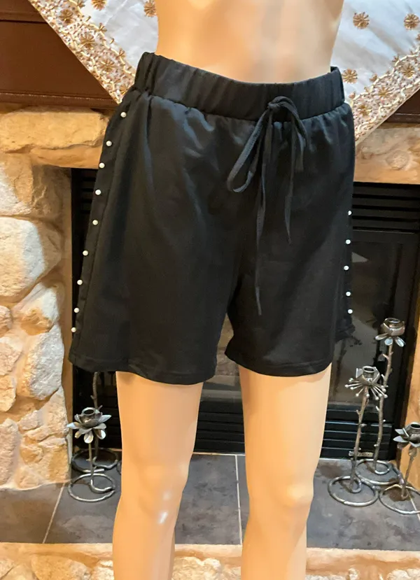 Black Pearl-Embellished knotted cuff T-Shirt & Elastic Waist Short L - Image 8
