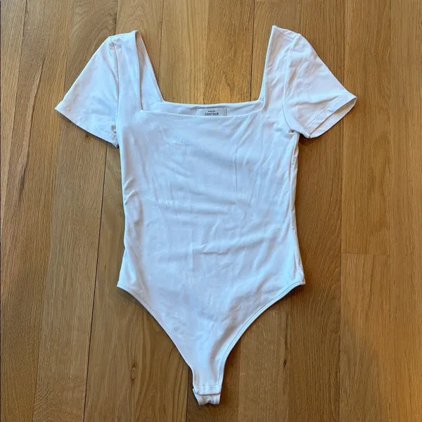Babaton Square Neck Bodysuit White Stretch Minimalist Size Small - Image 3