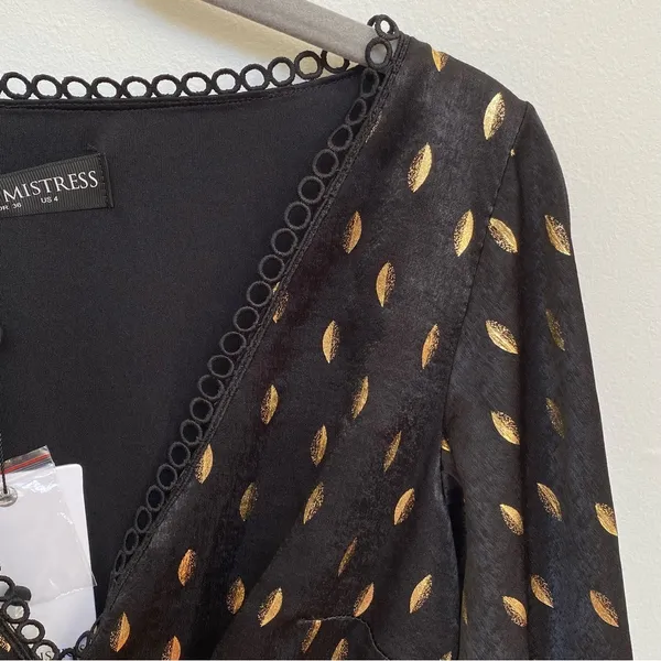 Little‎ Mistress Black & Gold Foil Leaf Pleated Maxi Dress UK 8 US 4 NWT - Image 8