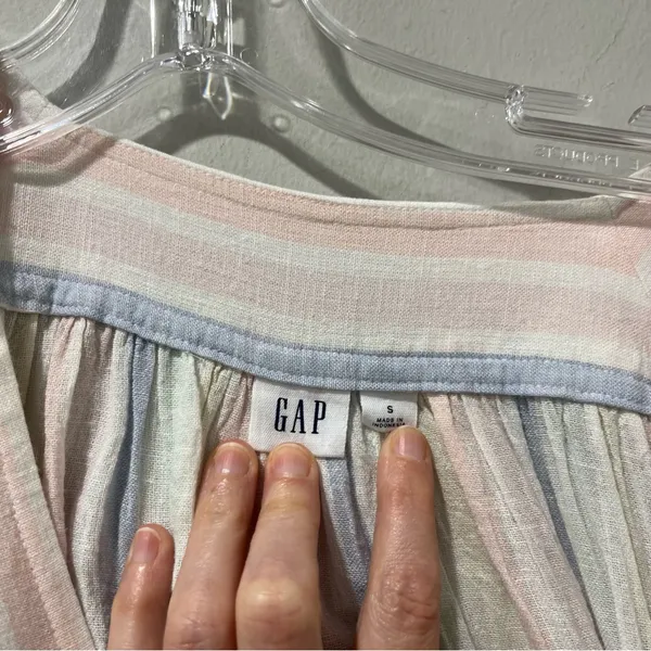 Gap Linen Square-Neck Top Womens Small White 3/4 Sleeve Beachy Flowy Stripe‎ - Image 5